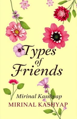 A light yellow book cover featuring the title 'Types of Friends' by Mrinal Kashyap, adorned with a beautiful floral print