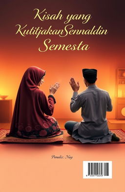 A romantic novel cover depicting two characters in prayer during tahajjud, separated by distance but connected spiritually