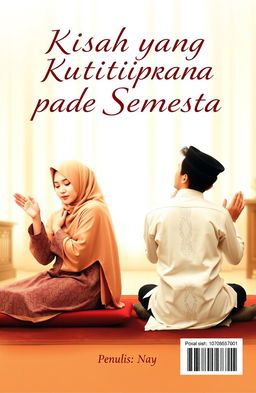 A romantic novel cover depicting two characters in prayer during tahajjud, separated by distance but connected spiritually