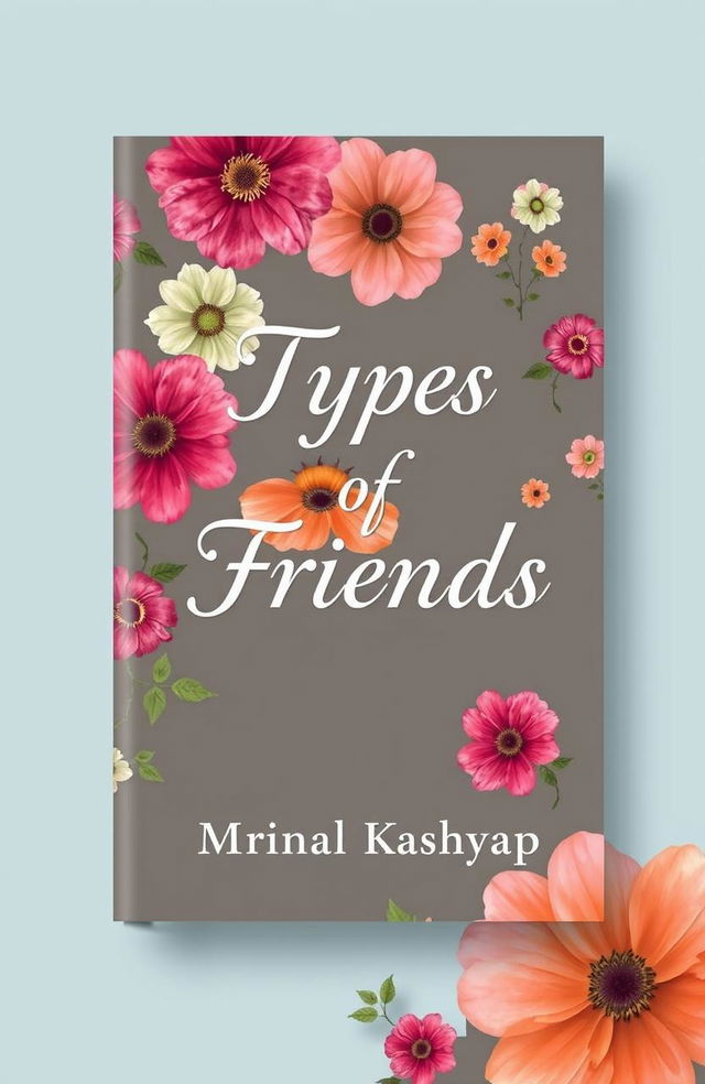 A beautiful book cover design for a book titled 'Types of Friends' by Mrinal Kashyap