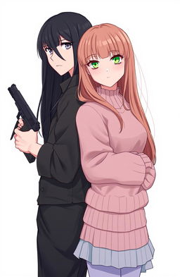 A semi-realistic illustration featuring two girls back-to-back