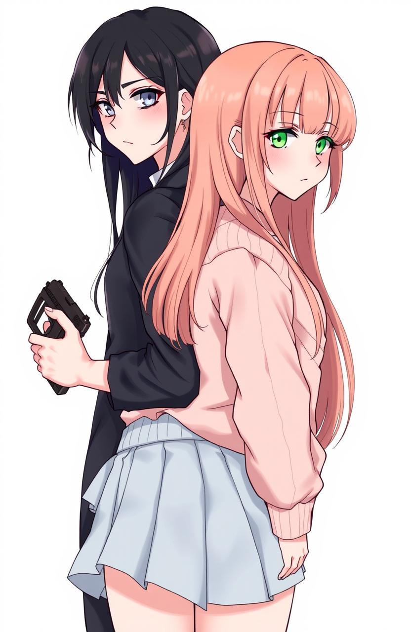 A semi-realistic illustration featuring two girls back-to-back