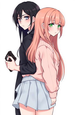 A semi-realistic illustration featuring two girls back-to-back