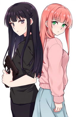 A semi-realistic illustration featuring two girls back-to-back