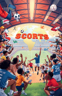 A dynamic illustration representing the intersection of sociology and sports, featuring a diverse group of athletes from various backgrounds engaging in sporting activities
