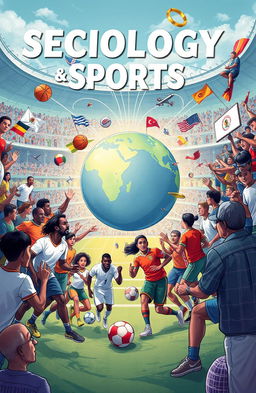 A dynamic illustration representing the intersection of sociology and sports, featuring a diverse group of athletes from various backgrounds engaging in sporting activities