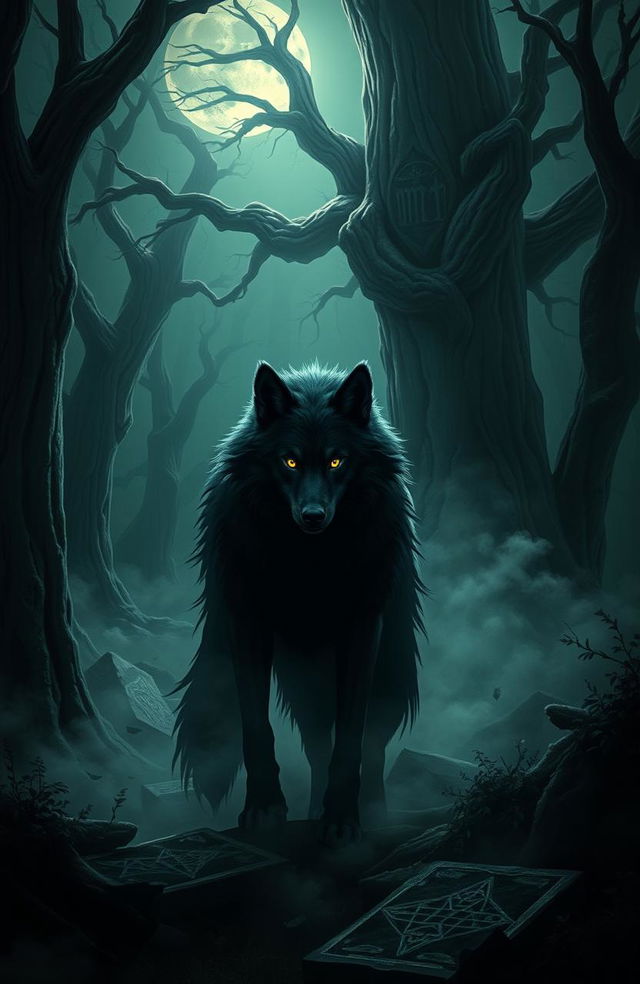 A mystical depiction of 'El Lobo de las Sombras', a powerful shadow wolf