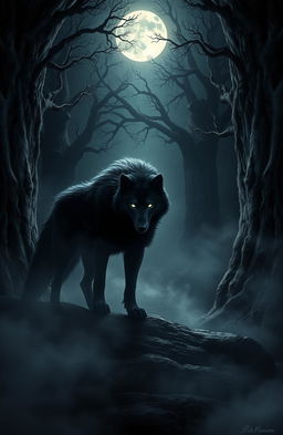 A mystical depiction of 'El Lobo de las Sombras', a powerful shadow wolf