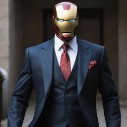 A creative fusion of Iron Man in the style of a mafia boss. Dressed in a slick suit while retaining elements of the iconic Iron Man armor, exuding an aura of power and sophistication