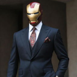 A creative fusion of Iron Man in the style of a mafia boss. Dressed in a slick suit while retaining elements of the iconic Iron Man armor, exuding an aura of power and sophistication