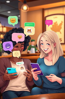 A visually appealing concept illustration of two people chatting on WhatsApp on their smartphones