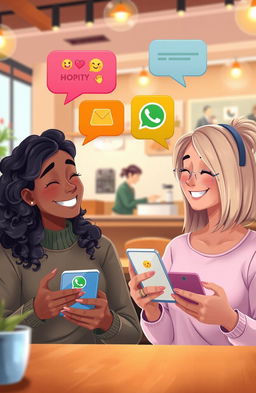 A visually appealing concept illustration of two people chatting on WhatsApp on their smartphones