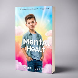 A compelling and vibrant book cover design focused on mental health themes, featuring a transgender boy standing confidently in a colorful, abstract background that symbolizes self-discovery and the journey of finding oneself