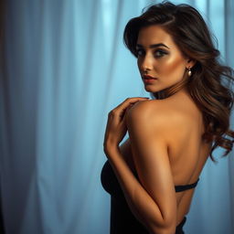 A beautiful and alluring woman, gracefully posed with confidence, the focus on her elegance and charm