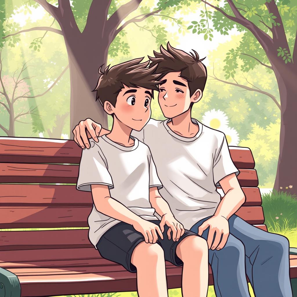 A heartfelt illustration depicting the journey of a transgender boy finding mental health resilience with the support of his male friend