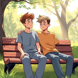 A heartfelt illustration depicting the journey of a transgender boy finding mental health resilience with the support of his male friend