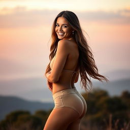 A stunning full-body portrait of a beautiful woman standing confidently in a relaxed pose