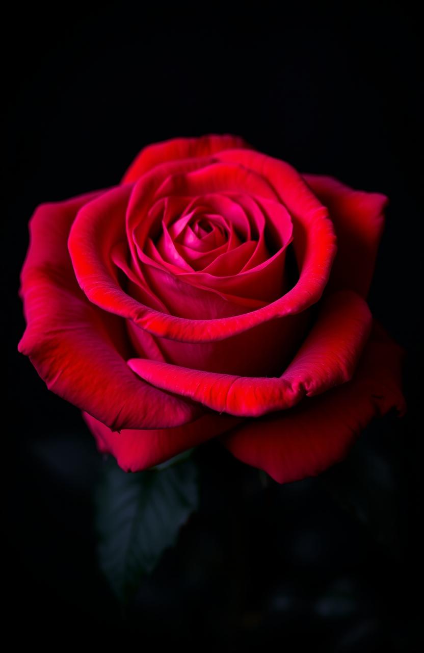 A beautiful and vibrant rose with rich, deep colors, set against a dark, moody background