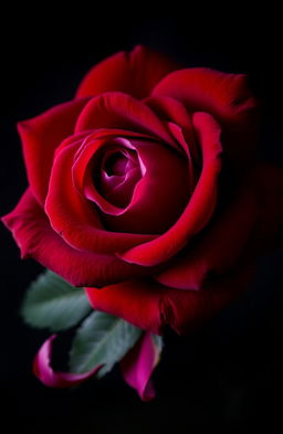 A beautiful and vibrant rose with rich, deep colors, set against a dark, moody background