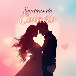 A romantic ebook cover featuring a couple in a loving embrace, surrounded by soft and delicate heart-shaped shadows