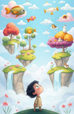 A whimsical and dreamy illustration depicting a surreal landscape where the concept of 'what if' is visually represented