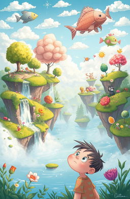 A whimsical and dreamy illustration depicting a surreal landscape where the concept of 'what if' is visually represented