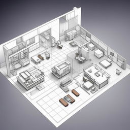 An architectural blueprint for a small clinic that includes a consulting room, a procedure room, a reception area divided across two rooms and a pharmacy.