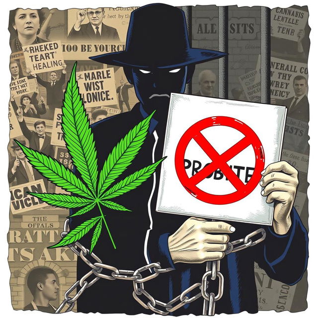 A visually impactful illustration depicting the theme of cannabis prohibition