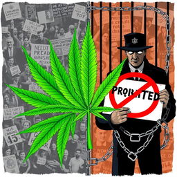 A visually impactful illustration depicting the theme of cannabis prohibition