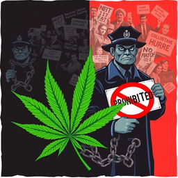 A visually impactful illustration depicting the theme of cannabis prohibition