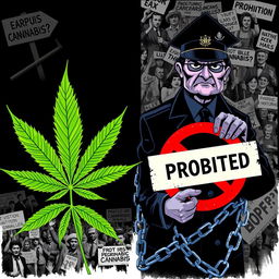 A visually impactful illustration depicting the theme of cannabis prohibition