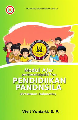 A vibrant and colorful portrait-format cover for a learning module on Pancasila education for elementary school (SD)