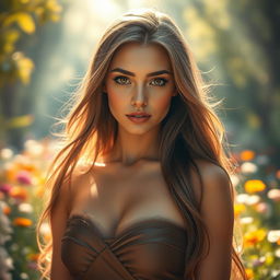 A stunningly beautiful woman with long, flowing hair, radiant skin, and captivating, expressive eyes