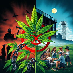 A striking political illustration that captures the themes of cannabis and prohibition