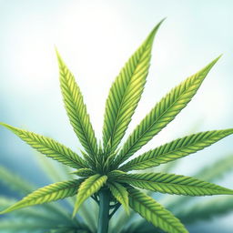 A vibrant, close-up illustration of a cannabis leaf with intricate details, showcasing its distinctive serrated edges and vivid green color