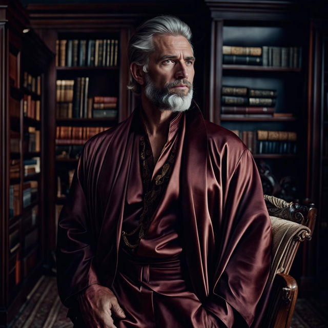 Fashion editorial image of a man in a luxurious robe, embodying the old money aesthetic.