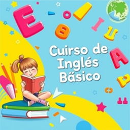 A creative slide cover design featuring the text 'Curso de Inglés Básico'