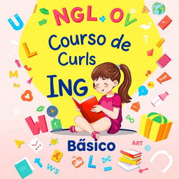 A creative slide cover design featuring the text 'Curso de Inglés Básico'