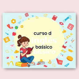 A creative slide cover design featuring the text 'Curso de inglés básico'