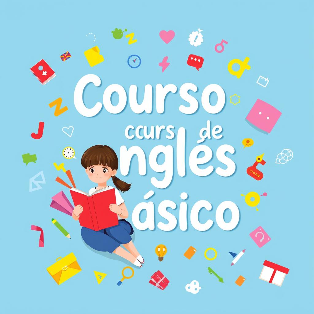 A creative slide cover design featuring the text 'Curso de inglés básico'