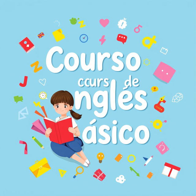 A creative slide cover design featuring the text 'Curso de inglés básico'