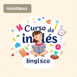 A creative slide cover design featuring the text 'Curso de inglés básico'