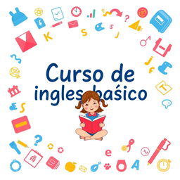 A creative slide cover design featuring the text 'Curso de inglés básico'