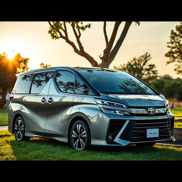 A sleek, modern Toyota Ipsum minivan parked in a scenic location, showcasing its stylish exterior and spacious interior