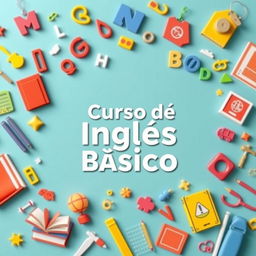 A creative slide cover design with the title 'Curso de Inglés Básico' prominently displayed