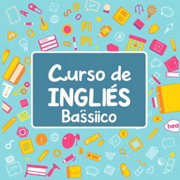 A creative slide cover design with the title 'Curso de Inglés Básico' prominently displayed