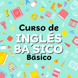 A creative slide cover design with the title 'Curso de Inglés Básico' prominently displayed