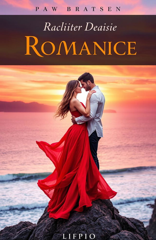 A romantic and enchanting book cover featuring a couple in a beautiful sunset setting