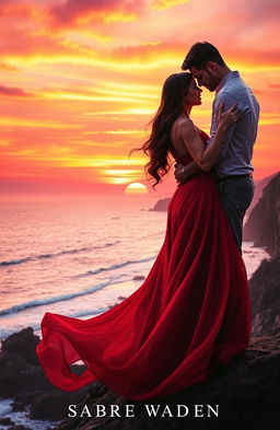 A romantic and enchanting book cover featuring a couple in a beautiful sunset setting