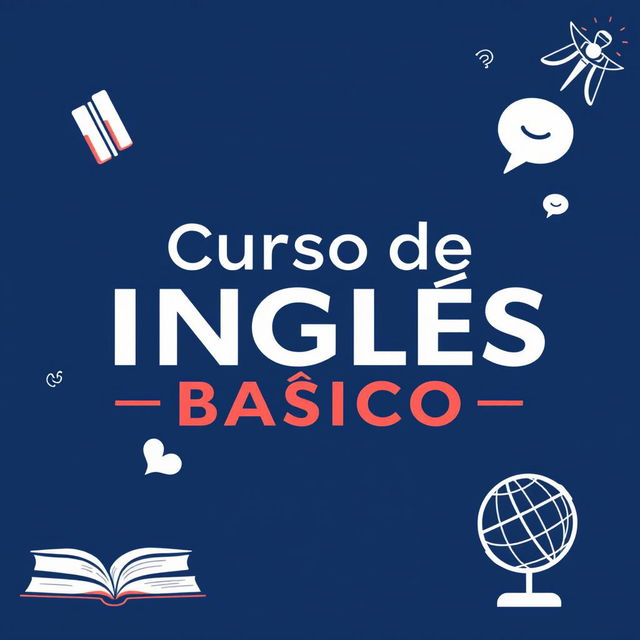 A creative slide cover for an English learning course, featuring a dark blue background